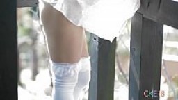 Sweet Japanese teen cameltoe touching and teasing outdoors