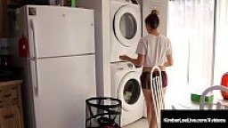 Girl Next Door Kimber Lee Gives Guy Handjob In Laundry Room!