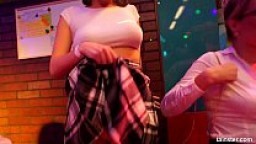Lesbian clubbers gets fucked in public
