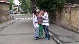 Young blonde hot teen girl fucking 2 guys on the street