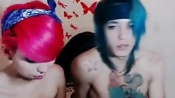 A colorful Japan couple getting naked on cam
