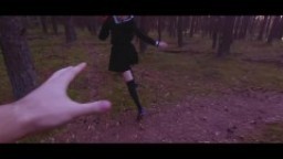 Scared schoolgirl got chased through the woods and fucked by a stalker