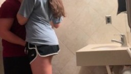 College students almost get caught fucking in the library bathroom!!!
