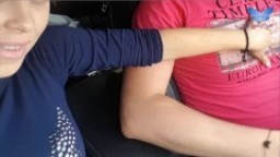 real teen office secretary milk big dick of her boss in the car on public